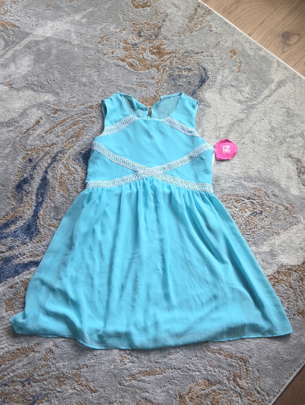 Iz Byer Aqua Sleeveless Lace-Trim Dress-New With Tags